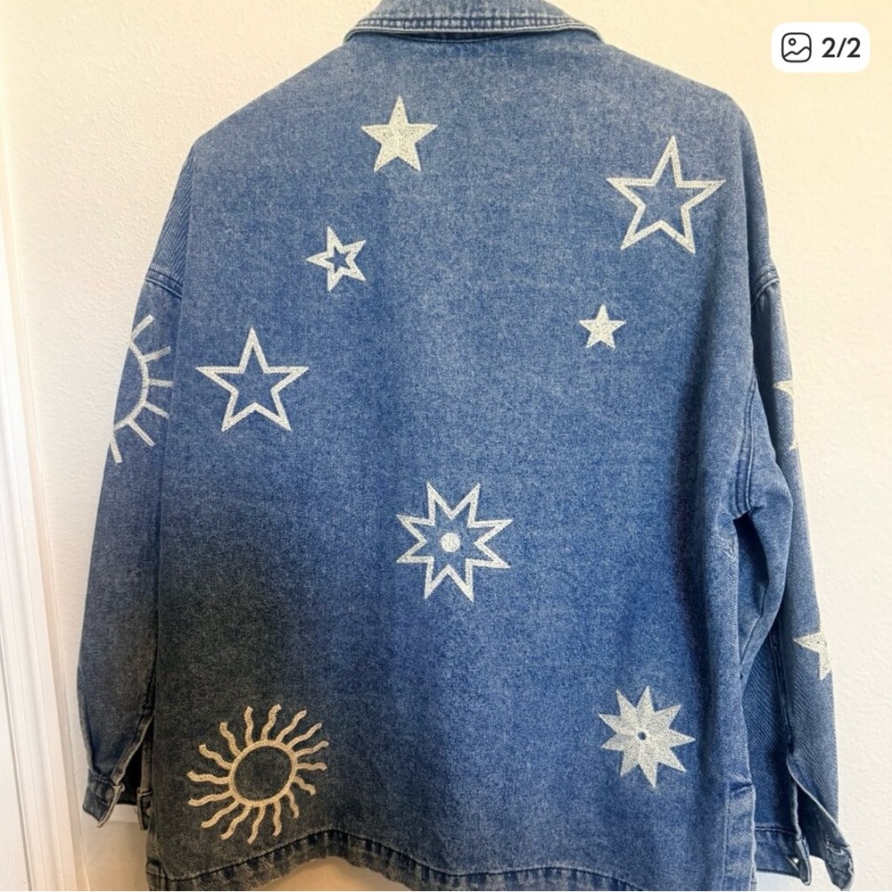 Denim Jacket with Celestial Design - image 2